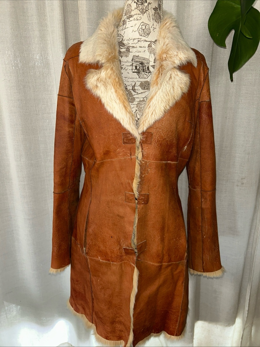 Vintage Y2K Bebe Distressed Rabbit Fur Brown Penny Lane Coat Size M Rare